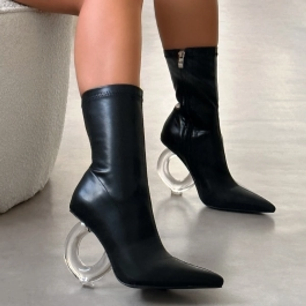 Brycen Black Clear Sculptural Heel Boots - Simmi Shoes