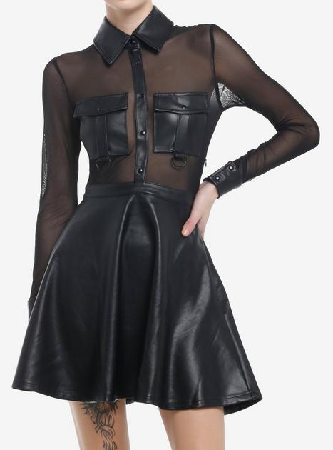 KIHILIST Black Faux Leather Mesh Long-Sleeve Dress | Hot Topic
