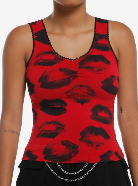 Social Collision Red & Black Lips Girls Tank Top | Hot Topic