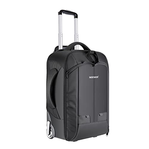 Neewer 2-in-1 Sliding Camera Backpack Suitcase Style Convertible with Double Handle, Shockproof with Removable Padded Compartments for SLR/DSLR Cameras Tripod Lenses (Black/Red) - Large - Red