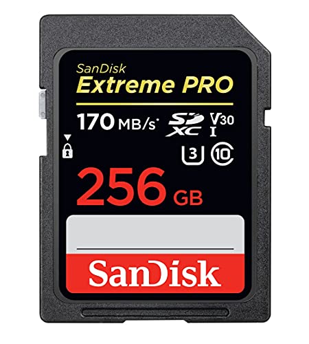 SanDisk Extreme PRO 256GB SDXC Memory Card up to 170MB/s, UHS-1, Class 10, U3, V30, Black - Black - 256GB - UHS-I CARD ONLY