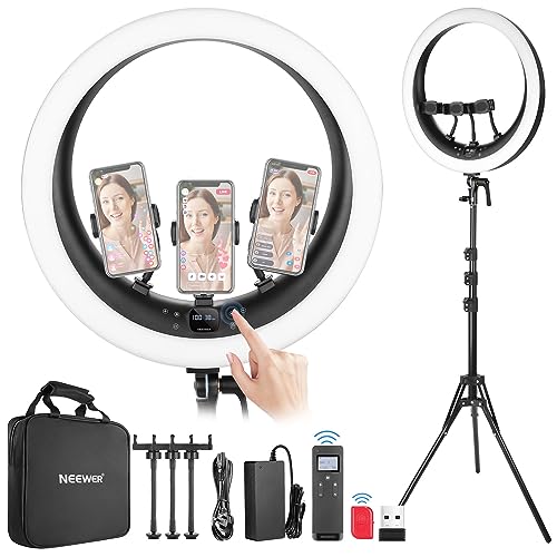 NEEWER 19 inch 2.4G Ring Light with Stand, 3 Phone Holders 