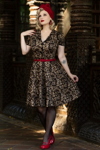 Penelope Rockabilly Leopard Print Shirt Dress | 12