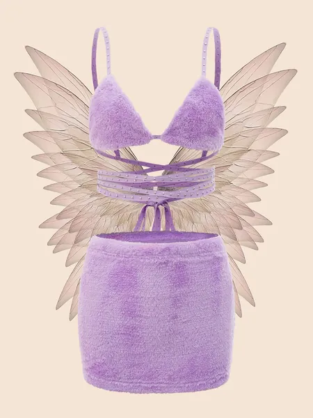 ♡ purple fluffy set ♡