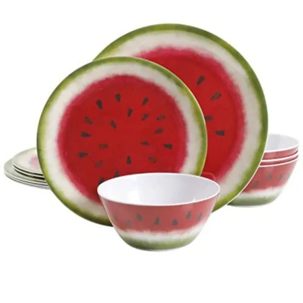 Gibson Home Melony Round Dinnerware Set, Service for Four (12pcs), Red