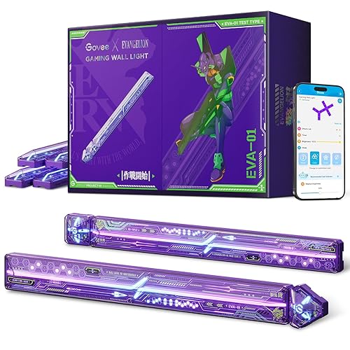 Govee x Evangelion Gaming Wall Light, RGBIC Glide Wall Light, Work with Matter, Alexa and Google Assistant, DIY Customized LED Wall Lighting Effects and Shapes,Gaming Light Bar for Gaming Room - 6Pcs+2Connectors