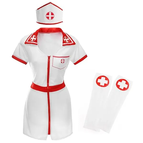 I LOVE FANCY DRESS ERWACHSENEN SEXY KRANKENSCHWESTER KOSTÜM - KRANKENSCHWESTER KLEID UND PASSENDER HUT - PERFEKT FÜR KOSTÜMPARTYS UND HALLOWEEN-KOSTÜME (KLEIN)