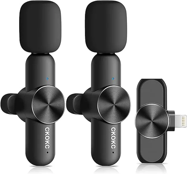 CKOKC Lavalier Mikrofon, Wireless Mini Mikrofon für iPhone iPad, Handy-Mikrofon für iPhone Video Recording, Kabellos Ansteckmikrofon für YouTube/Streaming/Vlog/Twitch/Facebook Live
