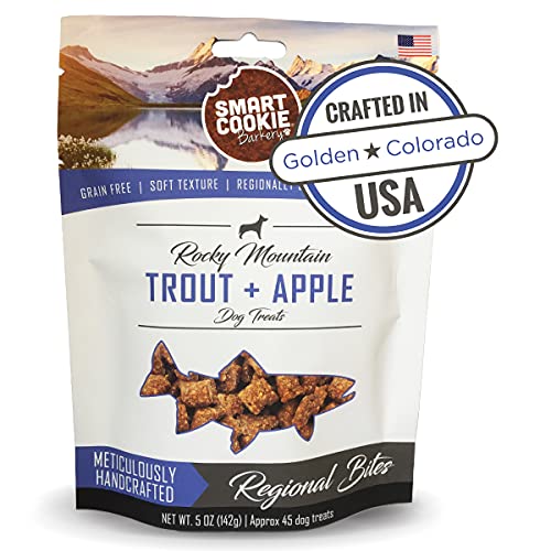 Smart Cookie All Natural Dog Treats - Trout & Apple - Training Treats for Dogs & Puppies with Allergies or Sensitive Stomachs - Soft Dog Treats, Grain Free, Chewy, Human-Grade, Made in USA - 5oz Bag - Trout and Apple - 5 Ounce (Pack of 1)