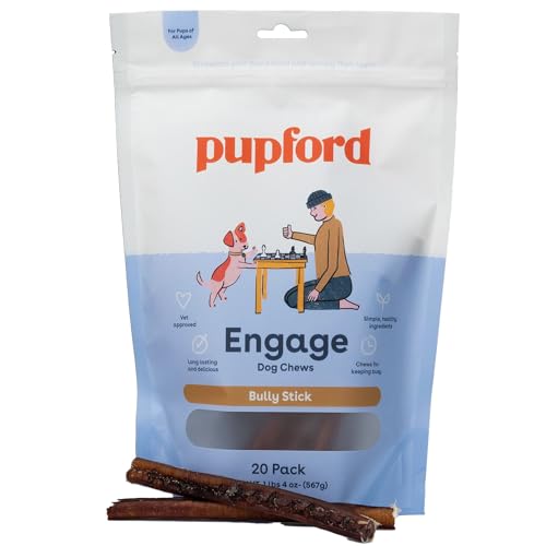 Pupford Thick Bully Sticks for Dogs & Puppies, Smoked for Improved Smell, Natural, Long-Lasting, Single Ingredient Chews for Small & Medium Breeds (6", 20 Count) - 1.25 Pound (Pack of 1) - 6 Inch