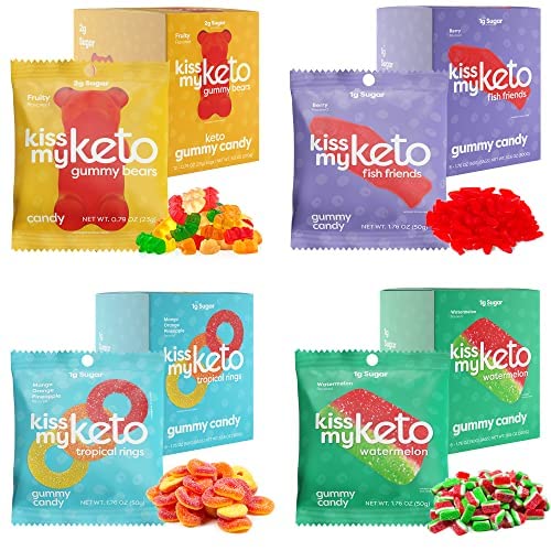 Kiss My Keto Gummy Candy Variety Pack, Low Carb, Vegan, 4 Pieces, 23g - 4 Count (Pack of 4) - Variety Pack
