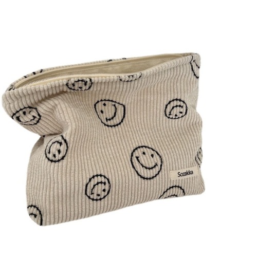 Cosmetic Bags for Women - Corduroy Cosmetic Bag Aesthetic Women Handbags Purses Smile Dots Makeup Organizer Storage Makeup Bag Girls Pencil Case Bags (Beige) - Beige