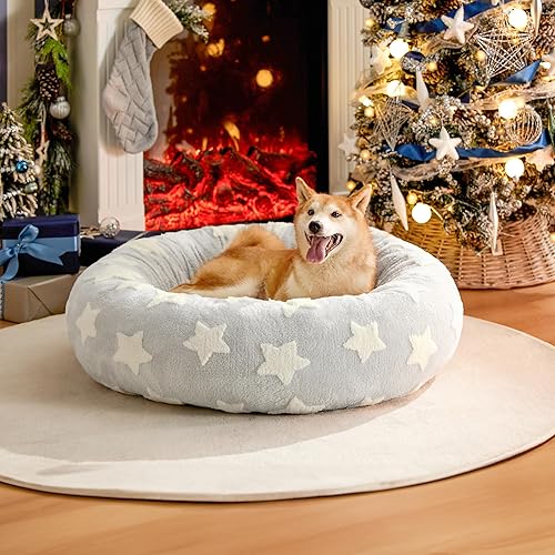 Lesure Donut Small Dog Bed - Round Cat Beds for Indoor Cats Anti-Anxiety Calming Pet Beds, Washable Cute Modern Beds with Teddy Sherpa Plush & Anti Slip Bottom, 36 Inch, Galaxy Grey - L (36x36x10) - Galaxy Grey