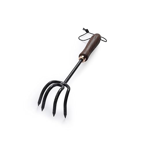 Barebones Cultivator - Weed Remover Tool - Garden Rake and Weeding Tool for Yard Work - Stainless Steel Cultivator for Raking Soil (Walnut/Black) - Cultivator - Walnut/Black