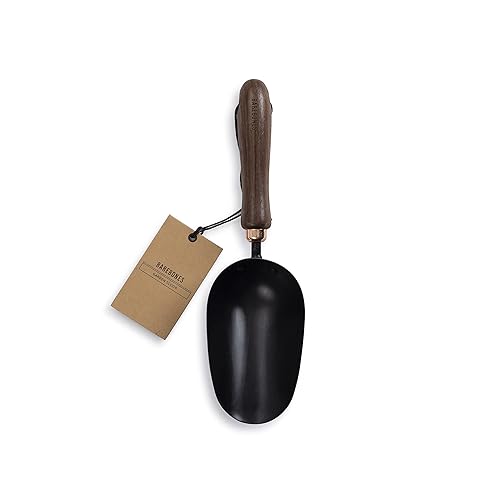Barebones Garden Scoop - Garden Spoon - Stainless Steel Small Hand Shovel for Transplanting, Digging, and Planting - Great Home Gardening Hand Tools (Walnut/Black) - Garden Scoop - Walnut/Black