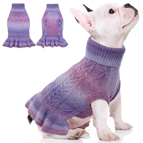 QBLEEV Small Dog Sweaters for Girls, Dog Christmas Sweaters Pullover Dog Sweater Dress Puppy Sweaters Soft Pet Sweaters Warm Winter Fall Dog Sweaters Vest Turtleneck Dog Sweaters for Dogs Female XS - Gradient Purple - X-Small