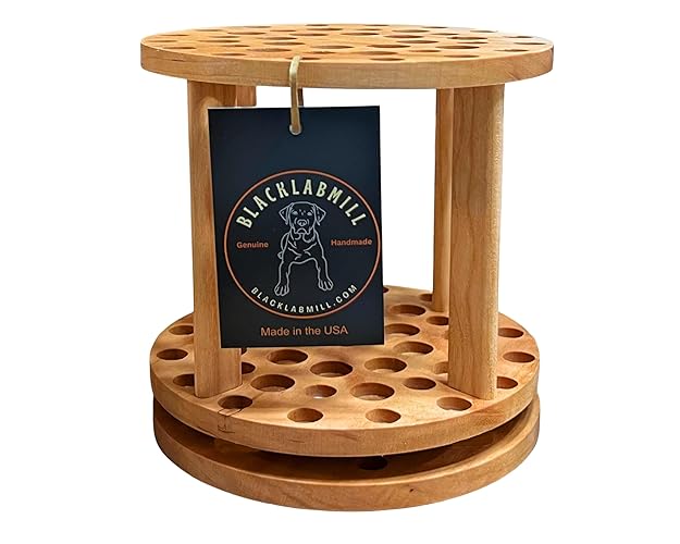 BlackLabMill Rotating Paint Brush Holder - Handmade Paint Brush Holder Rotating Art Supply Organizer – Large Capacity Cherry Hardwood Brush Organizer for Desk, Arts and Crafts