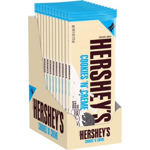 HERSHEY'S Cookies 'n' Creme Extra Large Candy, Bulk, 4 oz Bars (12 Count) - Cookies 'n' Crème, 12 Pack
