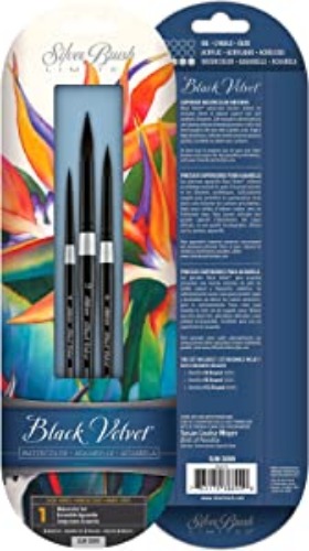 Silver Brush Limited SLM 3099 Susan Louise Moyer Basic Watercolor Brush Set, Set of 3, Black Velvet Round Brushes, Sizes 4, 8, and 12