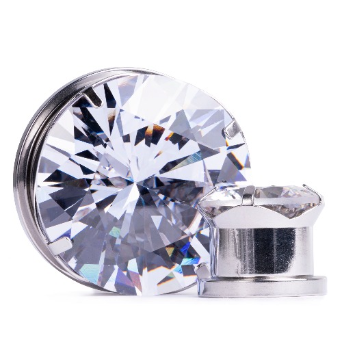 Silver Clear Diamond Plug / Gauge | 16mm - 5/8"