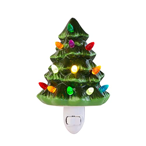 Christmas Tree Night Light - Plug in Ceramic Vintage Night Light with LED Bulb - Tree