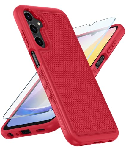 FNTCASE for Samsung Galaxy A25 Case: Galaxy A25 5G Phone Case Dual Layer Protective Phone Cover Rugged Full Body Drop Protection Shockproof Phone Case (Red) - Samsung Galaxy A25 - Red