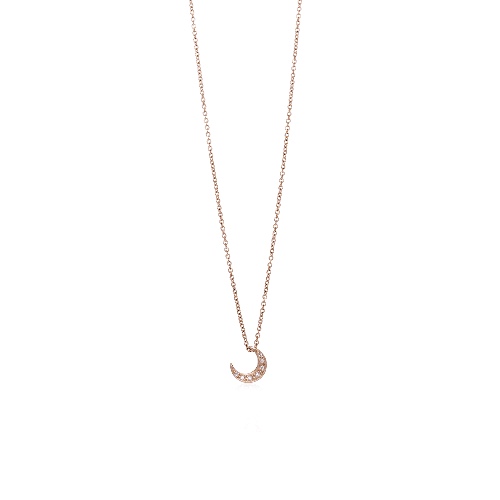 Diamond Crescent Moon Necklace - 14K Yellow Gold