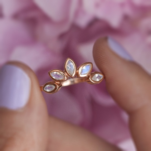 Eliza Stackable Marquise Moonstone Crown Ring by Capucinne Blue - Rose Gold Vermeil / 8 3/4