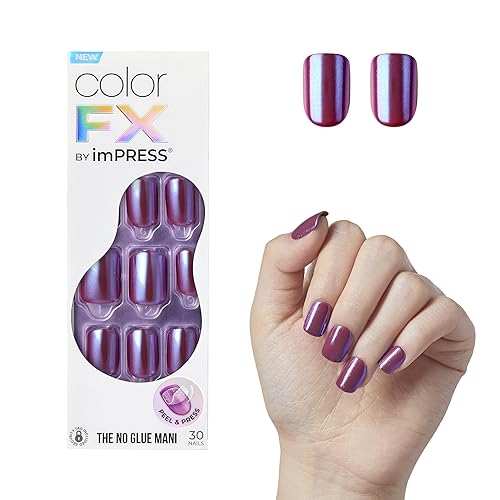 KISS imPRESS No Glue Mani Press-On Nails, Color FX, 'Infinity', Dark Purple, Short Size, Squoval Shape, Includes 30 Nails, Prep Pad, Instructions Sheet, 1 Manicure Stick, 1 Mini File - Dark Purple