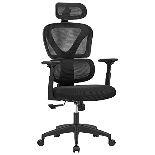 SONGMICS Office Chair, Ergonomic Desk Computer Chair, with Separate Lumbar Support, Adjustable Headrest, Breathable Mesh Backrest with 4 Adjustable Angles, 120 kg of Load Capacity, Black OBN164B01