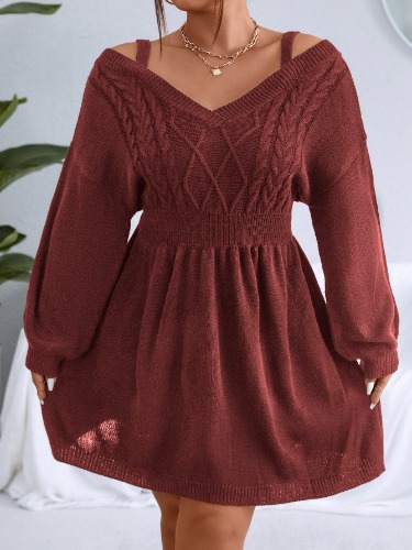 Plus Cable Knit Cold Shoulder Jumper Dress