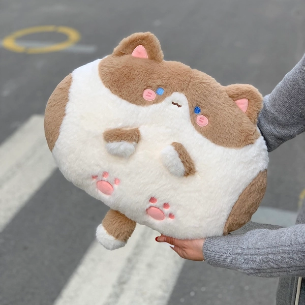 Cute Cat Plush Cushion Kawaii Cat Plushie Pillow Cat Gaming Room Decor - Chocolate