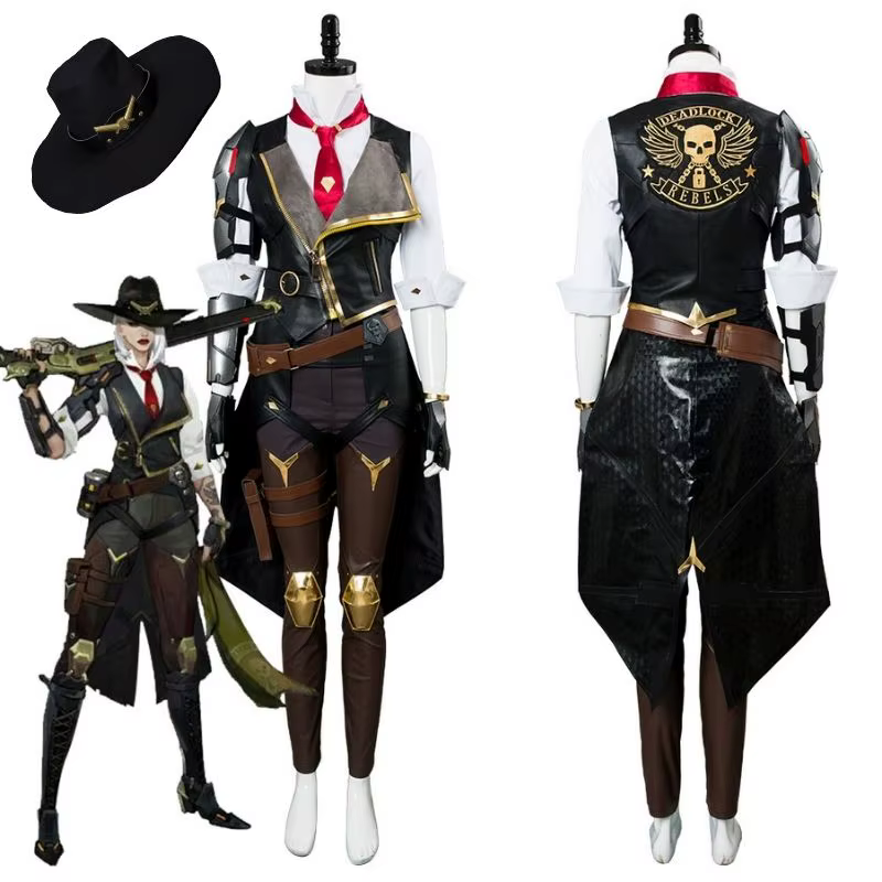 OW Ashe Cosplay Fantasia Costume Elizabeth Caledonia Cosplay Ashe giacca pantaloni cappello Outfit per donne adulte costumi di Halloween - AliExpress 200000532