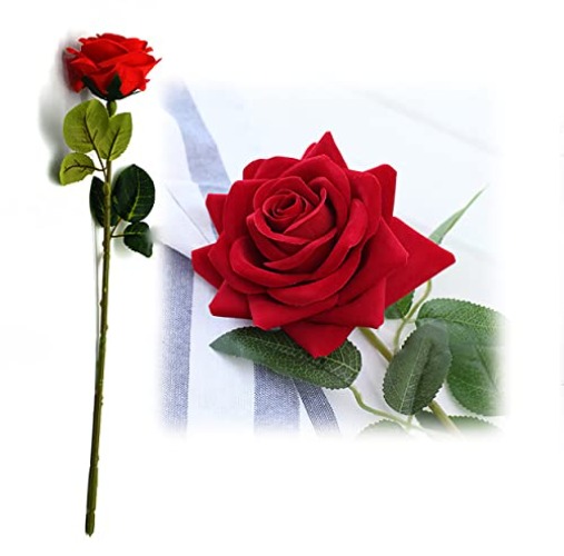 FunSpt 16" Artificial Rose High Simulation Bionic Technology Flowers Gift for Valentines Birthday Anniversary Christmas Mothers Day Thanksgiving for Mom Girlfriend Wife Classical Red 1 Pcs - Classic-red