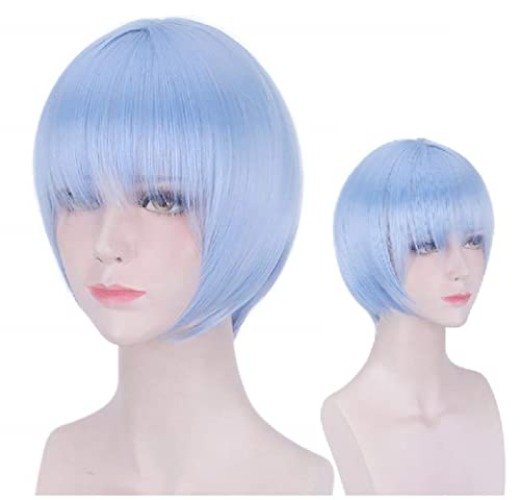 C-ZOFEK Women's Cosplay Short Blue Wig Straight Bobo Hair (Blue)