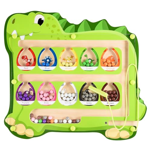 Magnetic Color and Number Maze, Educational Montessori Toys for 2 3 4 5 Year Old Boys Girls Baby, Educational Magnetic Color Recognition & Counting Number, Gifts for Baby Toddlers Kids - Dinosaur Shape
