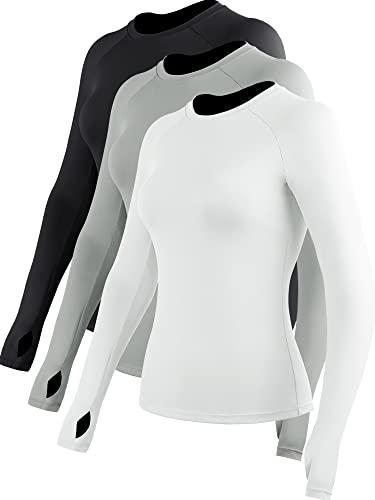CADMUS Quick-Drying Running Long Sleeve Shirt for Women Workout Shirts - Small - 09:black, Grey, White, Pack of 3