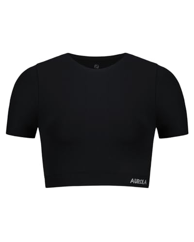AUROLA Essentials Seamless Short Sleeve Crop Top for Women Workout Active Comfort Athletic Shirts Tee - X-Small - Black