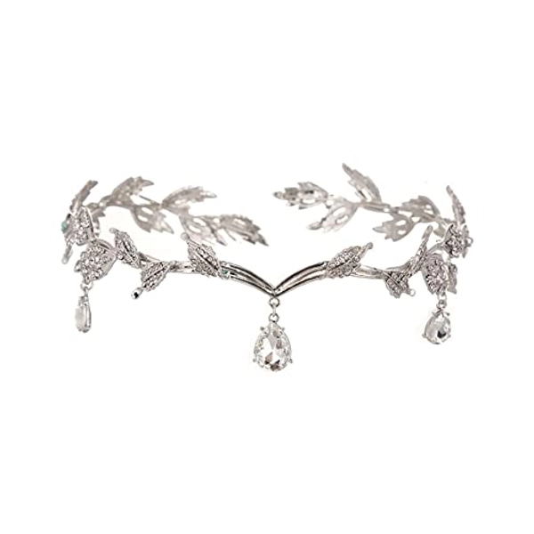 Goddess Tiara，Goddess Headpiece，Elf princess Tiara，Crystal Rhinestone Wedding Head Band Crystal Beaded Forehead Headpiece for Bride Bridesmaid Girls（16.5LX4H CM）