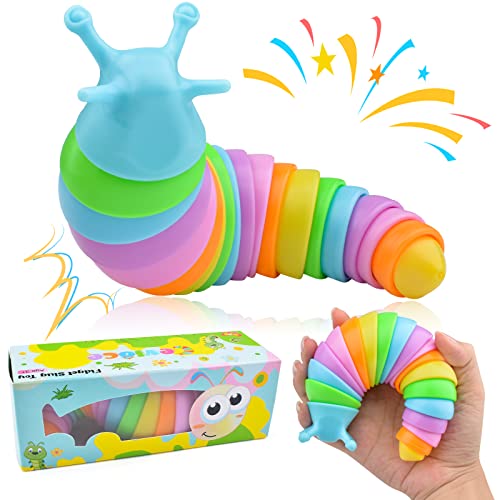 Cevioce Sensory Slug Fidget Toys,Fidget Slug Toys for Adults & Kids Party Favors,1Pc Cute Autism Sensory Toys for Autistic Children,Toddler Toys Age 1+,Travel Toys for 1+ Year Old （Rainbow） - Macaron-B-Rainbow