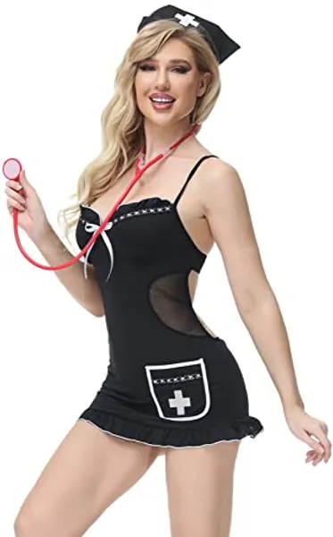 SEAUR Damen Anime Cosplay Kostüm Outfit Schulmädchen Rollenspiel Dessous Set Spitze Maid Nachtkleid