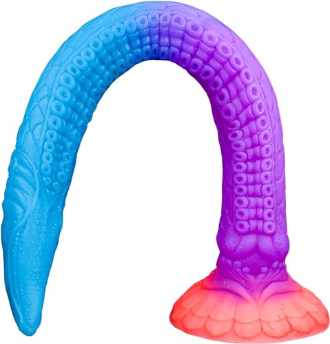45cm leuchtender Analplug Super langer Tentakel Dildo Analdildo, weicher Silikon Buttplug Drachen Dildo mit starkem Saugnapf Prostata Stimulation Anus Dilator Sexspielzeug für Frauen Männer - Blau-lila