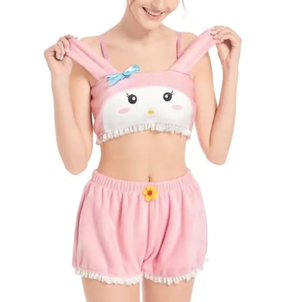 Landofgenie Damen Pyjama Sets Shorts und Tank Top Loungewear Fluffy Crop Top Fluffy Pyjama Hosen Loungewear Set Für Frauen