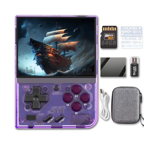 Miyoo Mini Handheld Game Console Portable Retro Video Games Consoles Rechargeable Hand Held Classic System Transparent GB with Case and Screen Protector - Purple Transparent
