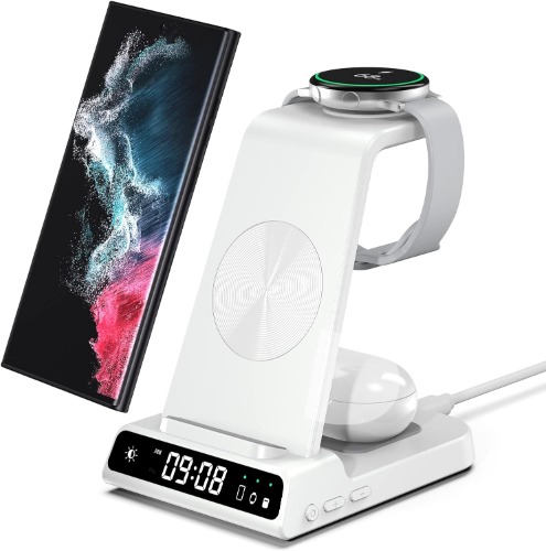 Wireless Charger for Samsung, 3 in 1 Wireless Charging Station for Samsung Galaxy S23 Ultra/S22/S21/S20/Note 20/Z Flip 4/Z Fold 4, Samsung Watch Charger for Galaxy Watch 5 Pro/4/3, Galaxy Buds 2/Pro/+ - White