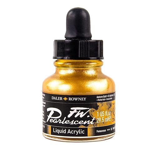 Daler-Rowney FW Pearlescent Acrylic Ink Bottle Autumn Gold - Acrylic Drawing Ink for Artists and Students - Permanent Calligraphy Ink - Archival Ink for Illustrating and More