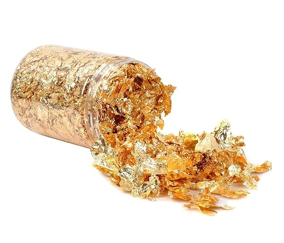 Gold Leaf Flakes,Gold Foil Flakes for Resin，10g Metallic Foil Flakes，for Nail Art, Painting, Crafts, Resin Jewelry Making ， DIY Crafts，Slime and Resin Jewelry Making - golden