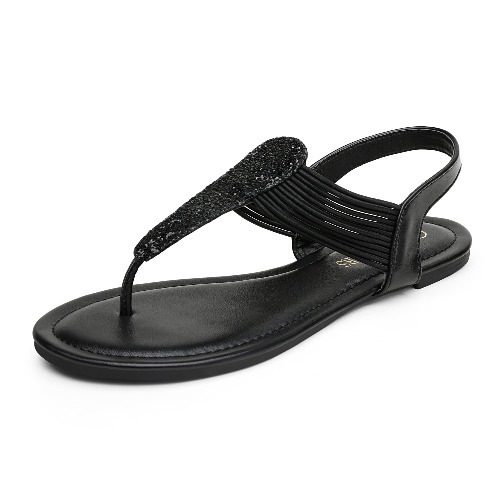 DREAM PAIRS Women's Elastic Strappy String Thong Ankle Strap Summer Gladiator Sandals - 8 - Black