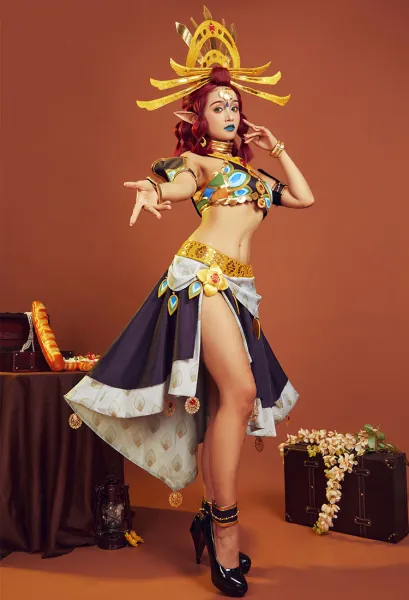 The Legend of Zelda: Tears of the Kingdom Makeela Riju Cosplay Costume Top and Skirt with Belt and Choker