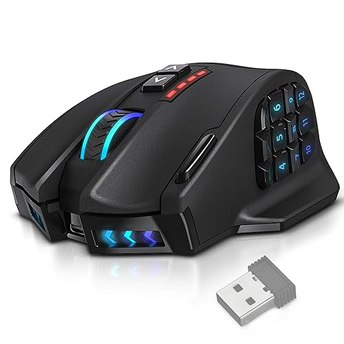 UtechSmart Venus Pro RGB Wireless MMO Gaming Mouse, 16,000 DPI Optical Sensor, 2.4 GHz Transmission Technology, Ergonomic Design, 16M Chroma RGB Lighting, 16 programmable Buttons, Up to 70 Hours - Classic black - Wireless Venus pro